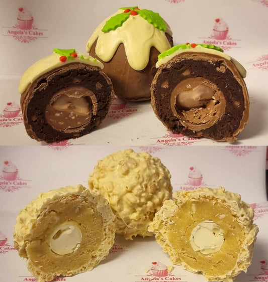 Christmas Twin pack - 1x Christmas Pudding brownie + 1x Snowball lindor blondie rice krispie ball