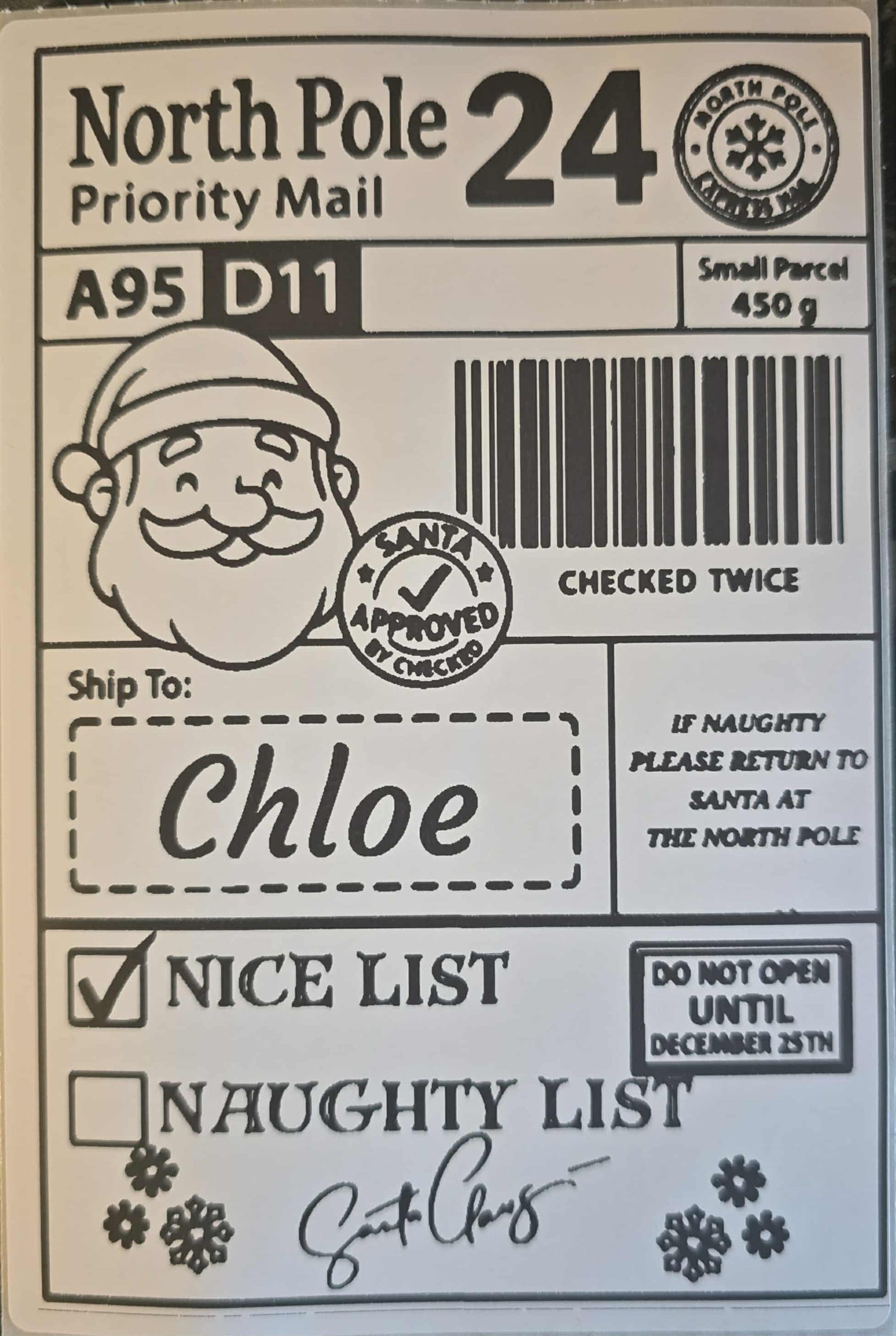 Personalised Nice List Label From Santa